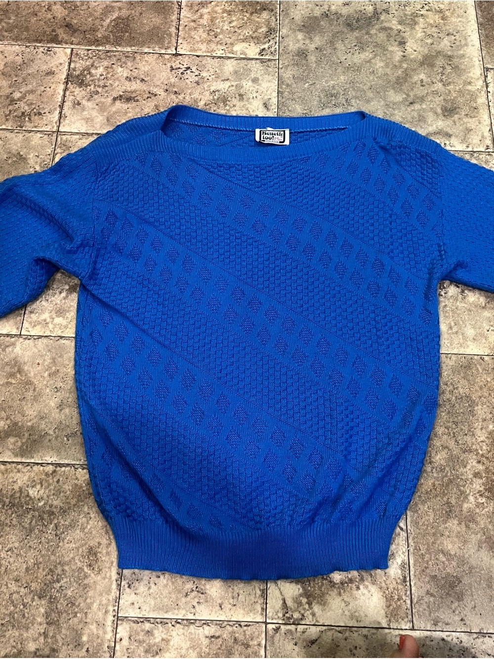 Vintage 1980s Keneth Too Plus Blue Textured Knit Sweater Made in USA (XL-1X)
